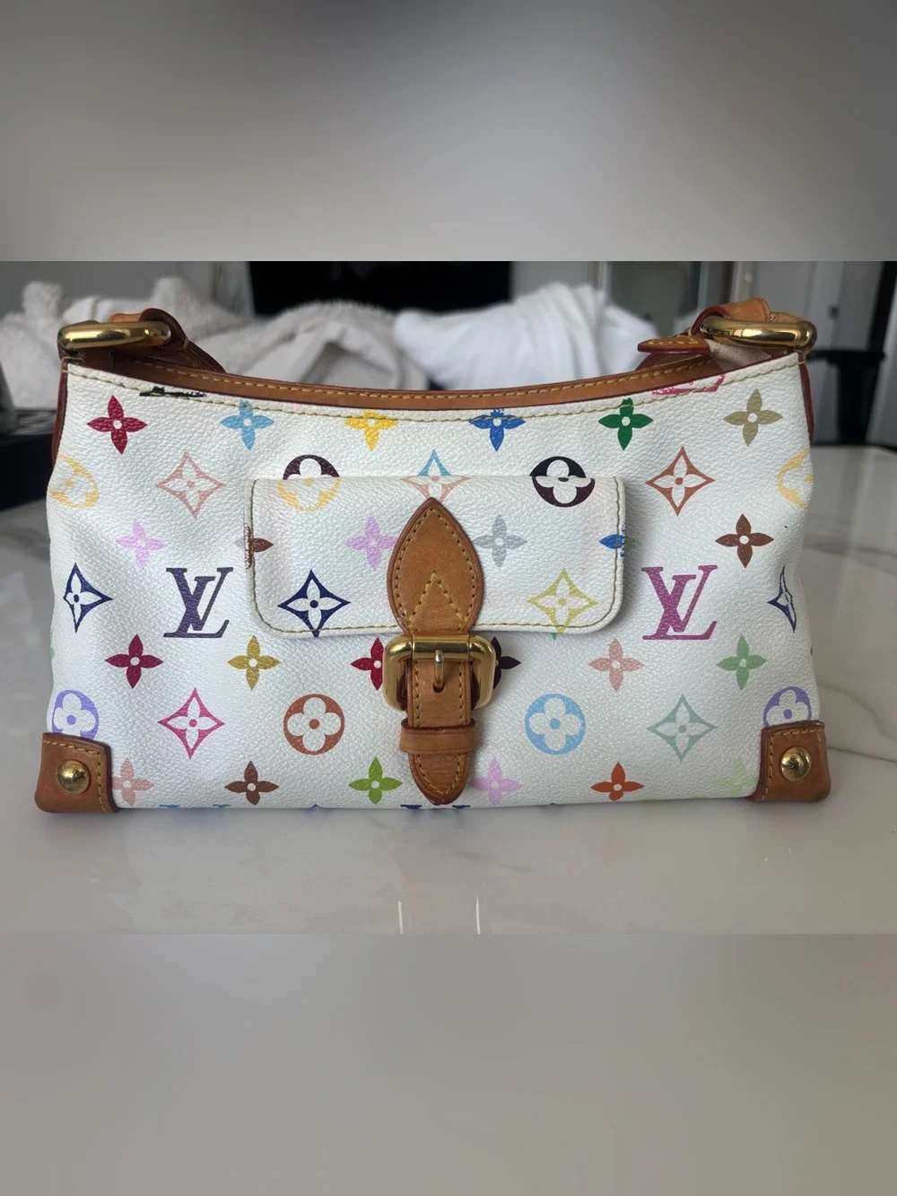 Louis Vuitton Eliza Takashi Murakami White Multicolor Monogram Shoulder Bag - Picture 1 of 12